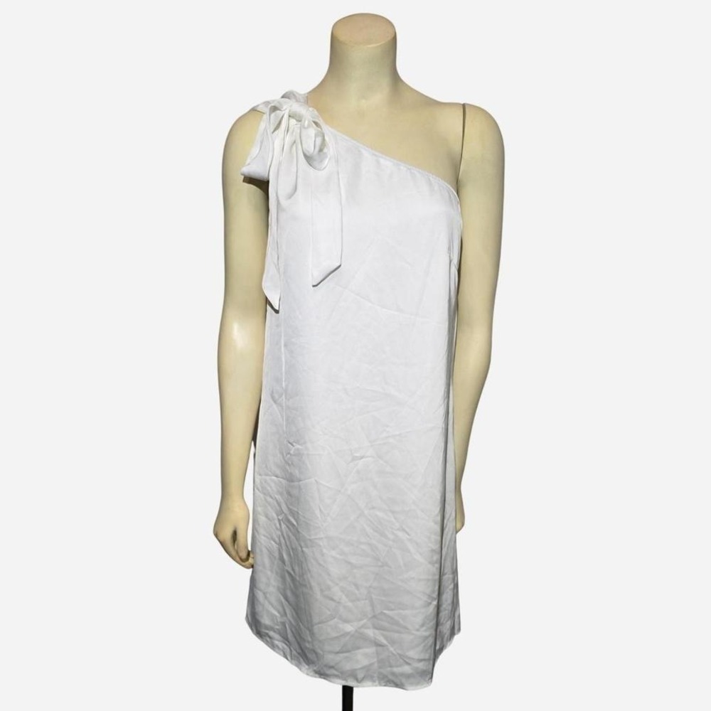 Fashion One Shoulder Mini Dress‎ Womens Medium White Bow Detail 7009